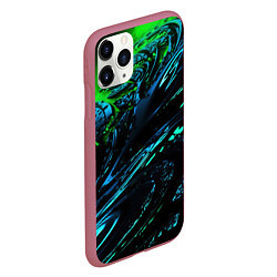 Чехол iPhone 11 Pro матовый Яркая зеленая краска на темной абстракции, цвет: 3D-малиновый — фото 2