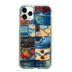 Чехол iPhone 11 Pro матовый Vanguard denim patchwork - ai art, цвет: 3D-салатовый