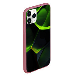 Чехол iPhone 11 Pro матовый Green neon abstract geometry, цвет: 3D-малиновый — фото 2