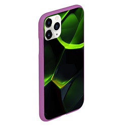 Чехол iPhone 11 Pro матовый Green neon abstract geometry, цвет: 3D-фиолетовый — фото 2