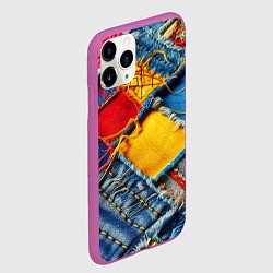Чехол iPhone 11 Pro матовый Colorful denim patchwork - ai art, цвет: 3D-фиолетовый — фото 2