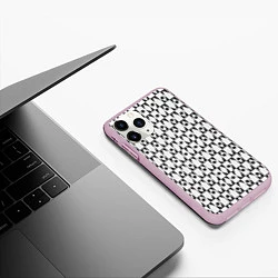 Чехол iPhone 11 Pro матовый Чёрно-белые ромбы и круги на белом фоне, цвет: 3D-розовый — фото 2