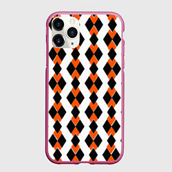 Чехол iPhone 11 Pro матовый Чёрные и оранжевые ромбы на белом фоне, цвет: 3D-малиновый