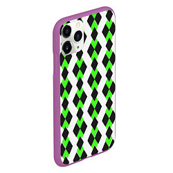 Чехол iPhone 11 Pro матовый Чёрные и зелёные ромбы на белом фоне, цвет: 3D-фиолетовый — фото 2