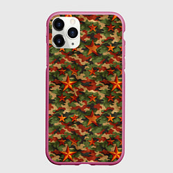 Чехол iPhone 11 Pro матовый Камуфляж со звездами СССР, цвет: 3D-малиновый