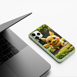 Чехол iPhone 11 Pro матовый Покемон Пикачу среди зеленой травы, цвет: 3D-салатовый — фото 2