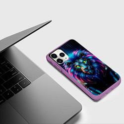 Чехол iPhone 11 Pro матовый Неоновый лев в стиле киберпанк, цвет: 3D-фиолетовый — фото 2