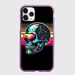 Чехол iPhone 11 Pro матовый Cyber skull - ai art fantasy, цвет: 3D-фиолетовый