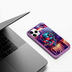 Чехол iPhone 11 Pro матовый Cyber art skull - steel metal, цвет: 3D-фиолетовый — фото 2