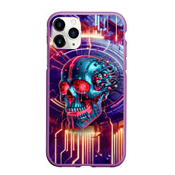 Чехол iPhone 11 Pro матовый Cyber art skull - steel metal, цвет: 3D-фиолетовый