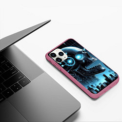 Чехол iPhone 11 Pro матовый Cyberpunk skull - metropolis neon glow, цвет: 3D-малиновый — фото 2