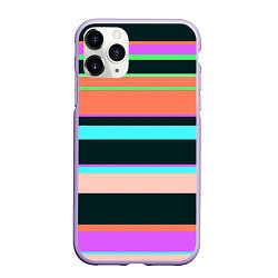 Чехол iPhone 11 Pro матовый Цветные разные полосы, цвет: 3D-светло-сиреневый