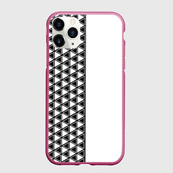 Чехол iPhone 11 Pro матовый Чёрные треугольники на белом фоне, цвет: 3D-малиновый