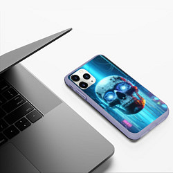 Чехол iPhone 11 Pro матовый Cyber skull - neon glow ai art, цвет: 3D-светло-сиреневый — фото 2