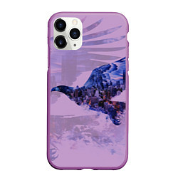 Чехол iPhone 11 Pro матовый Летящий орел и ночной город двойная экспозиция, цвет: 3D-фиолетовый