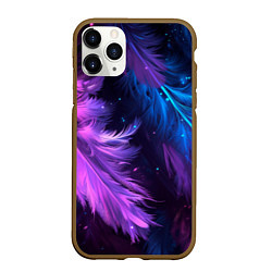 Чехол iPhone 11 Pro матовый Искрящиеся перья в розовых и голубых оттенках, цвет: 3D-коричневый