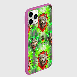 Чехол iPhone 11 Pro матовый Волки из зеленого паттерна, цвет: 3D-фиолетовый — фото 2