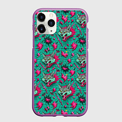 Чехол iPhone 11 Pro матовый Паттерн объемные волки, цвет: 3D-фиолетовый