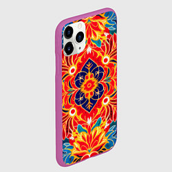 Чехол iPhone 11 Pro матовый Традиционный индонезийский цветочный узор в стиле, цвет: 3D-фиолетовый — фото 2