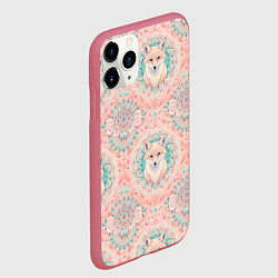 Чехол iPhone 11 Pro матовый Лисицы на светлом фоне, цвет: 3D-малиновый — фото 2