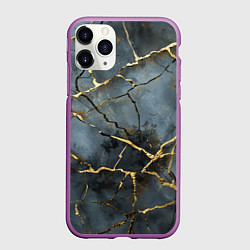 Чехол iPhone 11 Pro матовый Золотые линии на серо-голубом фоне, цвет: 3D-фиолетовый