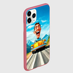 Чехол iPhone 11 Pro матовый Безумная поездка на автомобиле, цвет: 3D-малиновый — фото 2