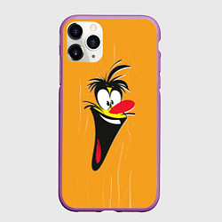 Чехол iPhone 11 Pro матовый Смеющееся мультяшное лицо, цвет: 3D-фиолетовый