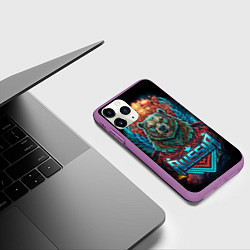 Чехол iPhone 11 Pro матовый Суровый русский медведь, цвет: 3D-фиолетовый — фото 2