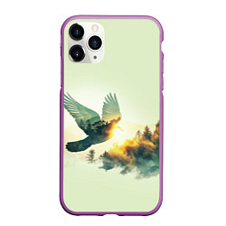 Чехол iPhone 11 Pro матовый Голубь и лес: эффект двойной экспозиции, цвет: 3D-фиолетовый