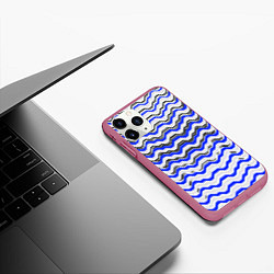 Чехол iPhone 11 Pro матовый Black and blue stripes on a white background, цвет: 3D-малиновый — фото 2