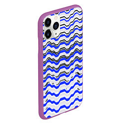 Чехол iPhone 11 Pro матовый Black and blue stripes on a white background, цвет: 3D-фиолетовый — фото 2