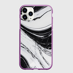 Чехол iPhone 11 Pro матовый Мрамор черно-белый, цвет: 3D-фиолетовый
