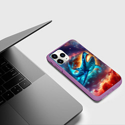 Чехол iPhone 11 Pro матовый Космическая неоновая акула - нейросеть, цвет: 3D-фиолетовый — фото 2