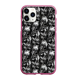 Чехол iPhone 11 Pro матовый Smoke skulls, цвет: 3D-малиновый