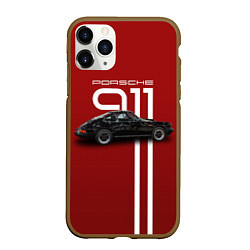 Чехол iPhone 11 Pro матовый Ретро автомобиль Porsche, цвет: 3D-коричневый