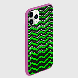 Чехол iPhone 11 Pro матовый Белые и зелёные полосы на чёрном фоне, цвет: 3D-фиолетовый — фото 2