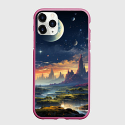 Чехол iPhone 11 Pro матовый Космический фантазийный мир на другой планете, цвет: 3D-малиновый