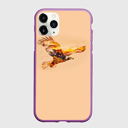 Чехол iPhone 11 Pro матовый Летящий орел и пейзаж на закате, цвет: 3D-фиолетовый