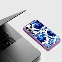 Чехол iPhone 11 Pro матовый Гжель акварель, цвет: 3D-фиолетовый — фото 2