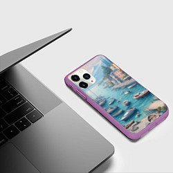 Чехол iPhone 11 Pro матовый Гавань с лодками, цвет: 3D-фиолетовый — фото 2
