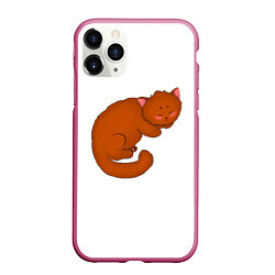 Чехол iPhone 11 Pro матовый Рыжий спящий котик в стиле аниме