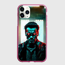 Чехол iPhone 11 Pro матовый Киберпанк портрет терминатора, цвет: 3D-малиновый