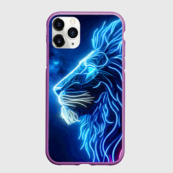 Чехол iPhone 11 Pro матовый Профиль космического неонового льва - нейросеть, цвет: 3D-фиолетовый