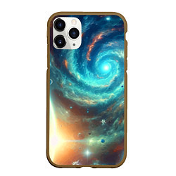 Чехол iPhone 11 Pro матовый Неоновая далёкая галактика - нейросеть, цвет: 3D-коричневый