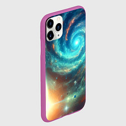 Чехол iPhone 11 Pro матовый Неоновая далёкая галактика - нейросеть, цвет: 3D-фиолетовый — фото 2
