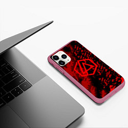 Чехол iPhone 11 Pro матовый Linkin park red logo, цвет: 3D-малиновый — фото 2