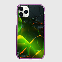 Чехол iPhone 11 Pro матовый Зеленая абстрактная неоновая текстура, цвет: 3D-фиолетовый