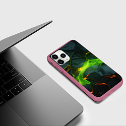 Чехол iPhone 11 Pro матовый Неоновая яркая геометрическая абстракция со светом, цвет: 3D-малиновый — фото 2