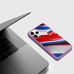 Чехол iPhone 11 Pro матовый Герб России на абстрактном фоне, цвет: 3D-фиолетовый — фото 2