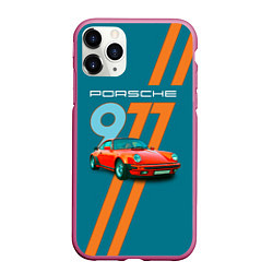 Чехол iPhone 11 Pro матовый Porsche 911 немецкий спорткар, цвет: 3D-малиновый